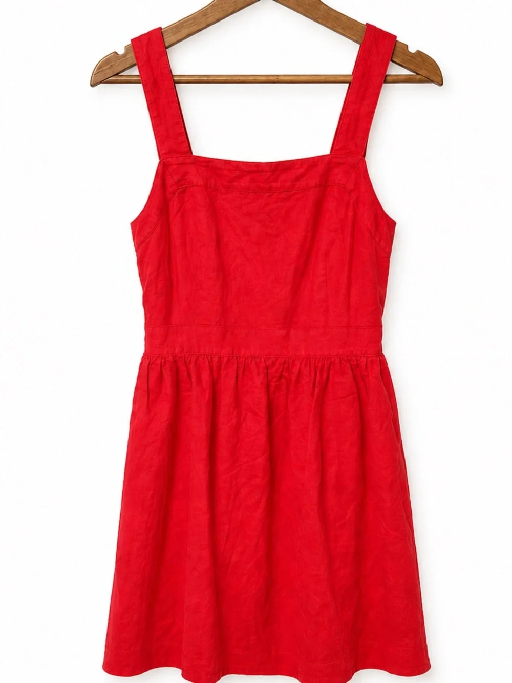 J.Crew Red Linen Blend Tie-Back Mini Dress Size Medium Spring Wedding Guest - Picture 2 of 6